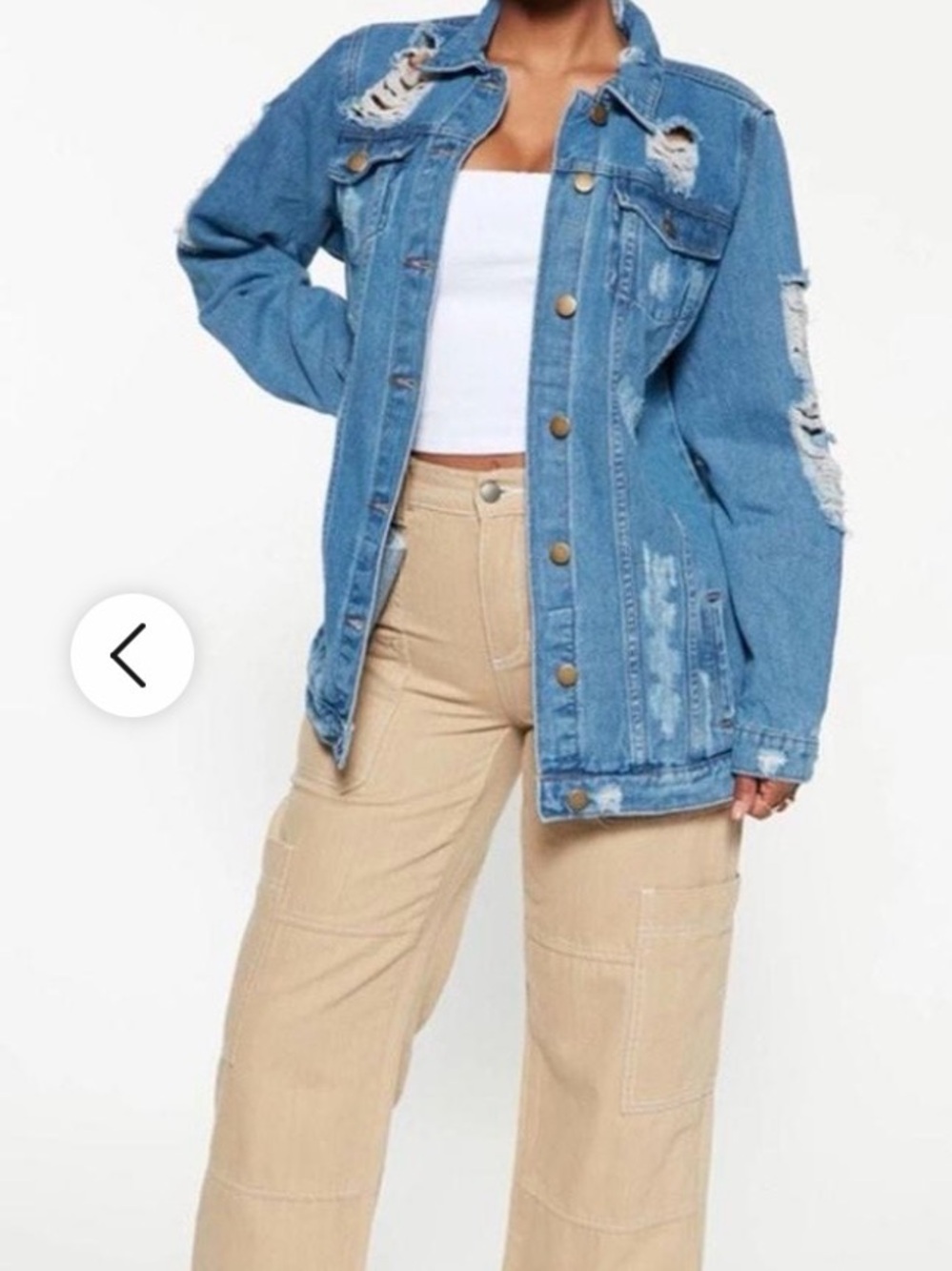 Fashion Nova Light Blue oversized Distressed Denim Jacket
